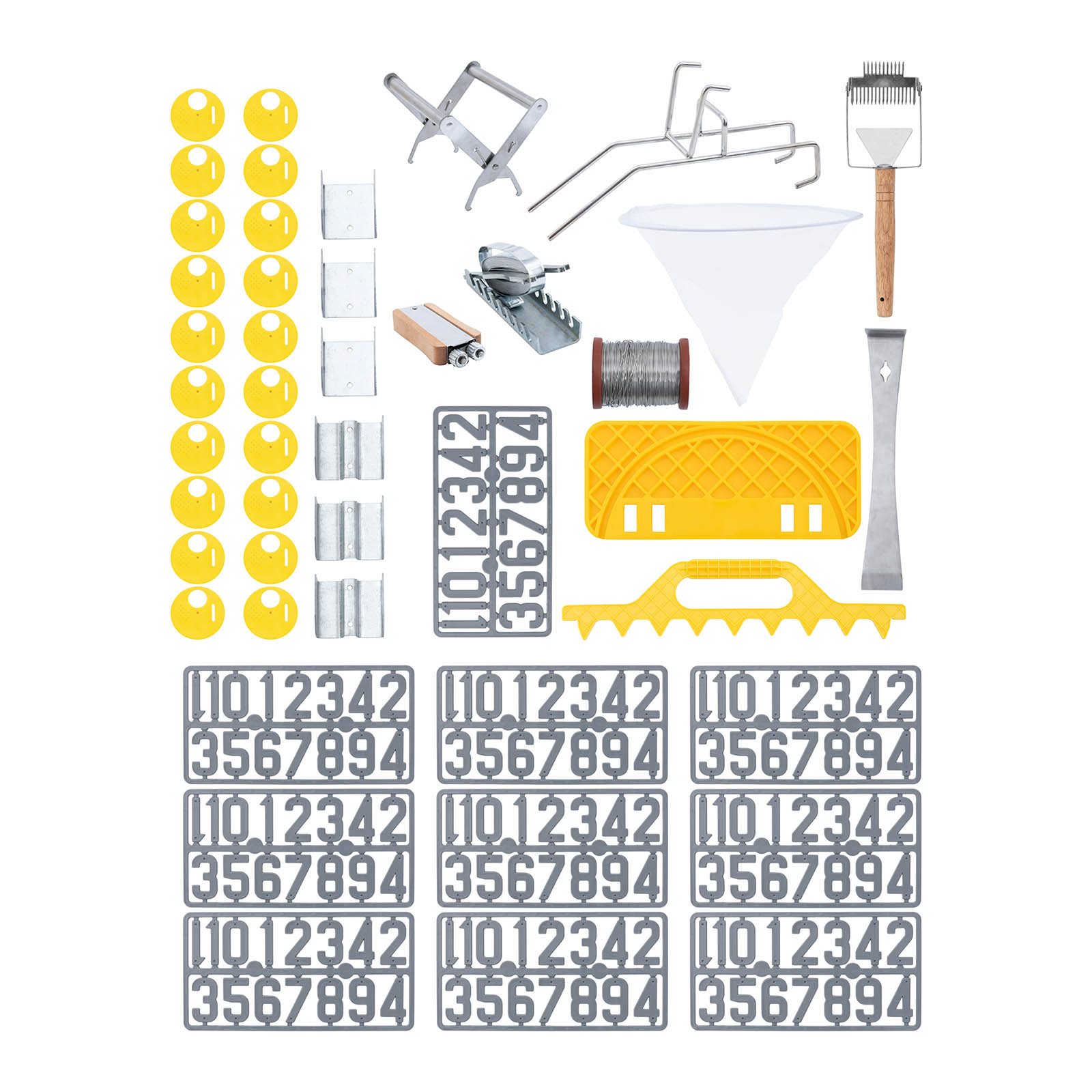 Biodling-startpaket - 45 delar - Kupkniv - Kaktråd - Trådspännare - Spännrem - Siffror - Hinkhållare - Avtäckningsbricka